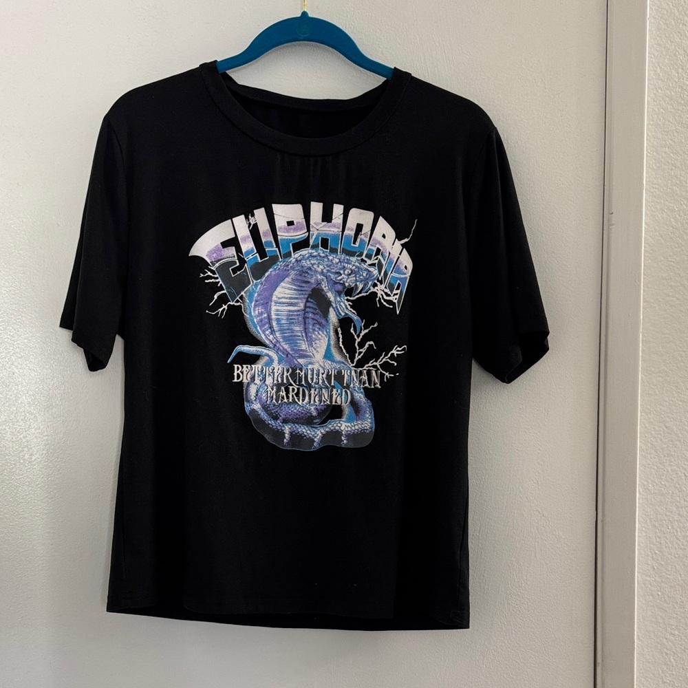 SHEIN Black Tee with Blue Graphic